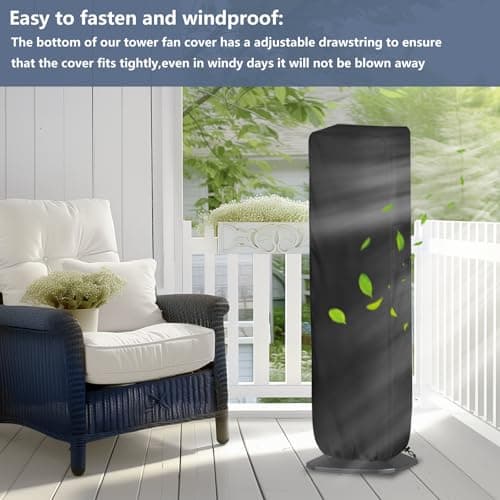 Outdoor Tower Fan Cover, Heavy Duty 600D Waterproof Dustproof Cover for Portable Electric 40-42" Tower Fans, Black
