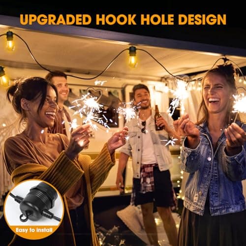50FT LED Outdoor String Lights with 15+1 Vintage Shatterproof Waterproof S14 Bulbs, 2700K Commercial Grade Patio Light, Outside Hanging Lights for Garden Porch Deck Decor