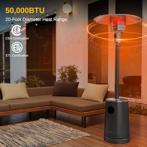 EAST OAK 50,000 BTU Patio Heater with Sand Box, Table Design, Double-Layer Stainless Steel Burner, Wheels, Triple Protection System, Outdoor Heater for Home and Residential, Polar Night