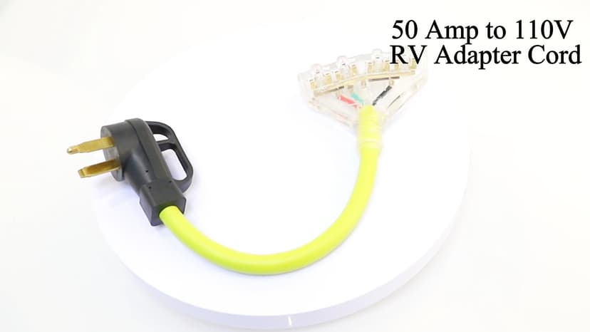 50 Amp to 110 Adapter RV Cord, 50 Amp to 20 Amp Adapter, NEMA 14-50P Male Plug to 4X 5-15R/5-20R Household Outlet Female with Dust Protection Caps, 1.5 FT