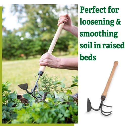 DeWit Gardener's Supply Company Lifetime Raised Bed Cultivator & Long-Handled Garden Hoe | High Carbon Boron Steel Gardening Tool - 18" Handle