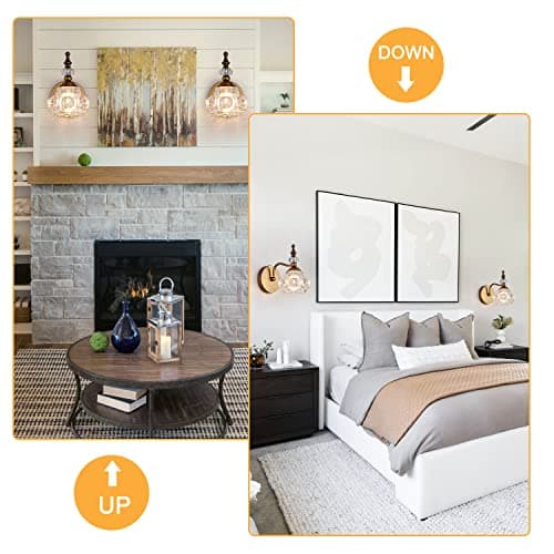 Vintage Wall Sconces, 1-Light Wall Lighting with Crystal Glass Shade, Matte Brushed Antique Brass Finish, Crystal Wall Light, Wall Lamp for Bathroom, Bedroom,Hallway(G9 Base)