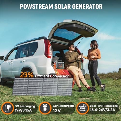 POWSTREAM 300W Solar Powered Generator 296Wh Portable Power Station with Solar Panel Foldable 60W Included, Battery Charger Power Bank with AC Outlet for RV Trip Camping Emergency Home Outage CPAP