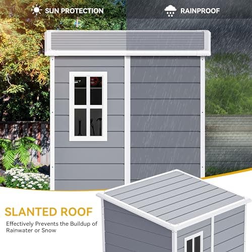 DWVO 5x4 FT Outdoor Storage Shed with Reinforced Floor, All-Weather Resin Storage Shed with Lockable Door & Window, Waterproof Plastic Tool Storage for Garden, Backyard, Patio, Lawn