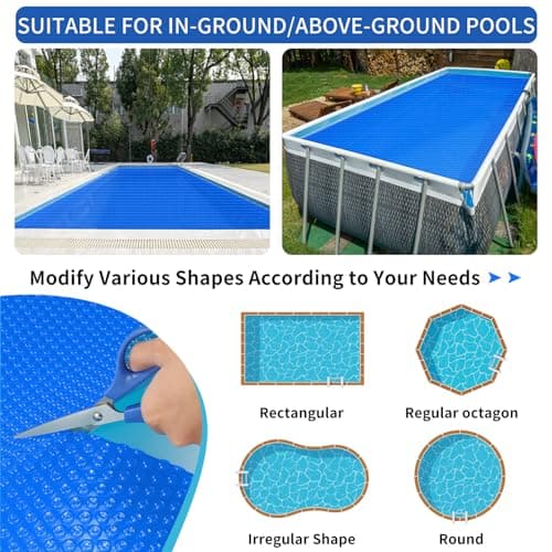 Evoio Solar Pool Covers, 12 x 24 Foot Solar Pool Blankets for Inground Above Ground Rectangular Swimming Pools, Heavy-Duty Floating Bubble Pool Hot Tub Spa Solar Covers Thermal Blanket (12 x 24 Ft)
