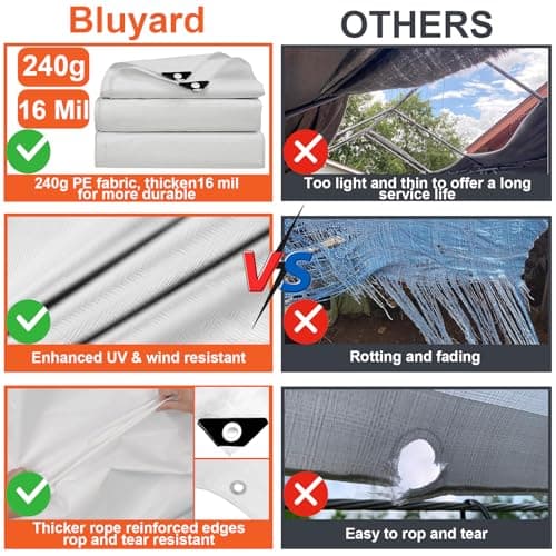 10 x 20 Ft Carport Replacement Canopy Cover Garage Top Tent Shelter with 40 Ball Bungee Cords Heavy Duty Waterproof UV & Tear Resistant, Easy Assembly, White (Only Cover, Frame Not Include)