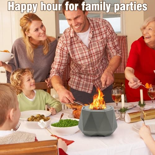 Ceramics Table Top Fire Pit Bowl, Indoor Outdoor Tabletop Fire Pits Bowl for Smores Portable Fireplace for Patio Balcony Decor Gathering, Grey