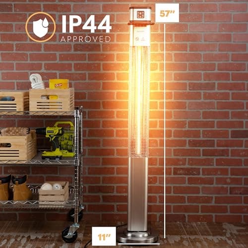 SereneLife Infrared Patio Heater, 1500W Electric Standing with Remote Control, IP44 Approved, Odorless, Three Power Settings, Indoor/Outdoor for Restaurant, Backyard, Garage, Decks