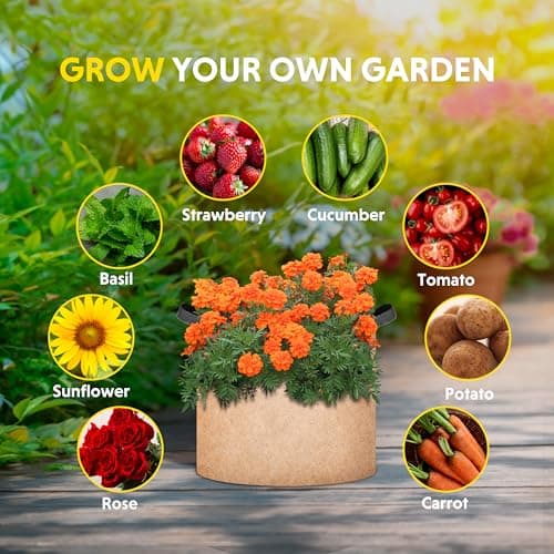 iPower Grow Bag 15 Gallon 6-Pack Heavy Duty Plant Pots, 300g Thick Nonwoven Fabric Containers Aeration with Nylon Handles, for Planting Vegetables, Fruits, Flowers, Tan 2024 Version