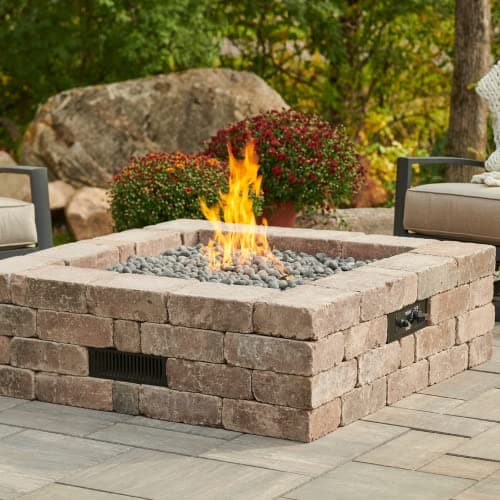 Outdoor GreatRoom Co Propane Fire Pit Kit - 51 Inch Square Bronson DIY Bonfire Gas Fire Pits for Outside Patio - Includes 64 Stone Paver Blocks, 42" Firepit Burner, Tumbled Lava Rock, 105,000 BTU