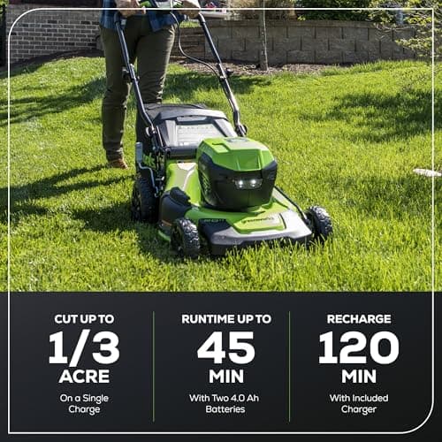 Greenworks 48V (2 x 24V) 20" Brushless Cordless (Push) Lawn Mower (LED Headlight), (2) 4.0Ah Batteries and Dual Port Rapid Charger Included (125+ Compatible Tools)