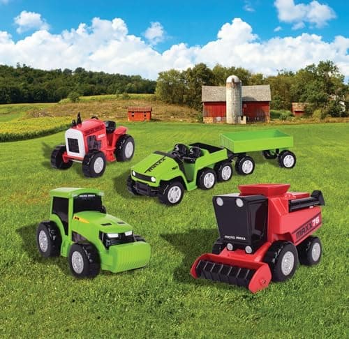 Maxx Action Farm Construction 5pk Toy Truck Set, Includes Wagon, 6x6, Modern Tractor, Combine and Vintage Tractor Vehicles with Moving Parts, Cake Toppers, Ages 3+ - Sunny Days Entertainment