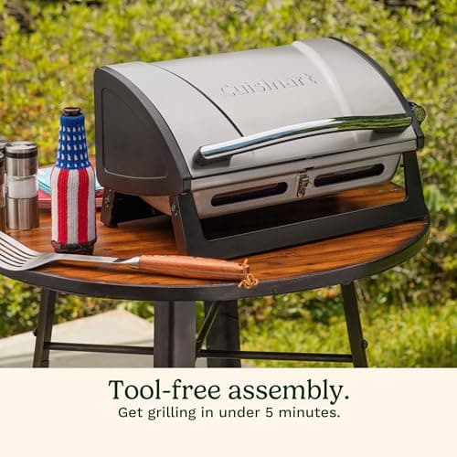 Cuisinart Grillster Portable Gas Grill, Stainless Steel Compact BBQ Grill with Locking Lid for Easy Transport, 8000 BTU Propane Grill with Dishwasher Safe Cooking Grate, Small Grill for Camping & BBQ