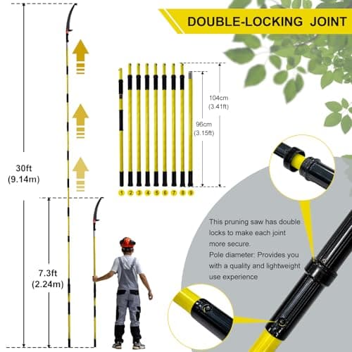 30 FT Manual Pole Saw for Tree Trimming, Extendable Tree Pruner with Sharp Steel Blade and Scissors for High Branches, Sturdy Design Ideal for Pruning Palms and Shrubs