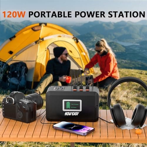 HOWEASY Portable Power Station, 88Wh Solar Generator, Lithium Battery Power with 110V AC 150W Peak Socket/DC/USB/LED Light for Outdoor Camping Trip Hunting Emergency（Solar Panel Not Included）