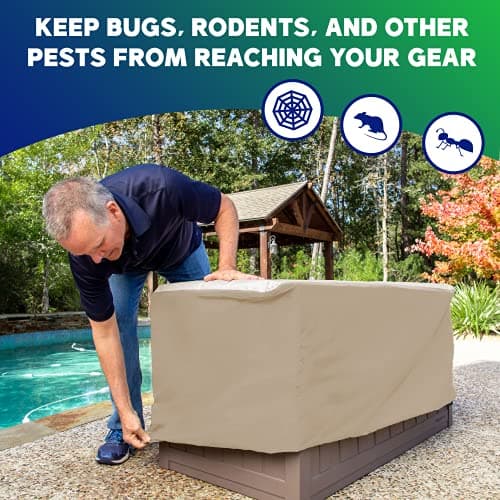 YardStash Deck Box Cover - Heavy Duty, Waterproof Covers for Outdoor Cushion Storage and Large Deck Boxes - Protects from Rain, Wind and Snow - XL - Tan