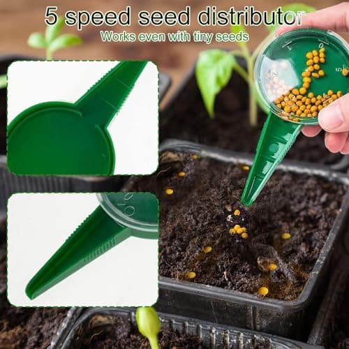 6 PCS Mini Seed Spreader, 2024 New Mini Sowing Seed Dispenser, Small Seed Planter Tool, Manual Seedlings Dibber and Widger Set, Seed Sower Spreader Handheld for Tiny Seeds, white, green, red