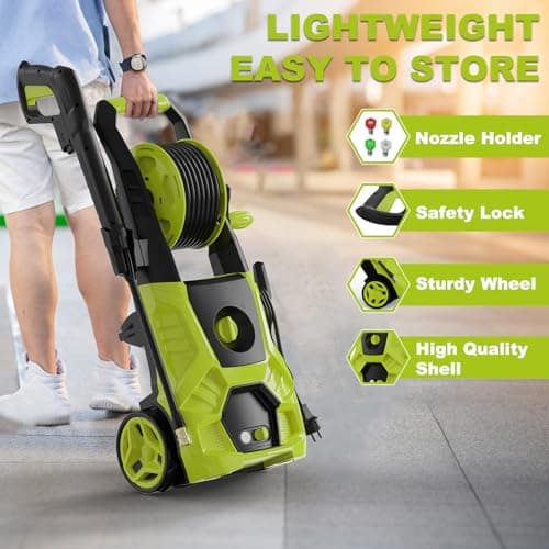 Pressure Washer, 5000PSI Max 3.6GPM Electric Power Washer with Foam Cannon 35FT Power Cord 4 Nozzles, Pressure Washer for Cars, Patios, Fences, Decks and Driveway
