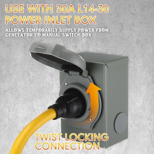 NEMA TT-30P to L14-30R Generator Adapter Cord, Generator Transfer Switch, Generator House Inlet Box Adapter, 30Amp 3Prong Male 4Prong Locking Female Generator Cord, 10 AWG, 1FT, ETL Listed