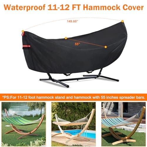 Waterproof Hammock Cover, Sun Rain UV Dust Snow Protection with Windproof Straps & Soft Cotton Lining for 55 inch Spreader Bars
