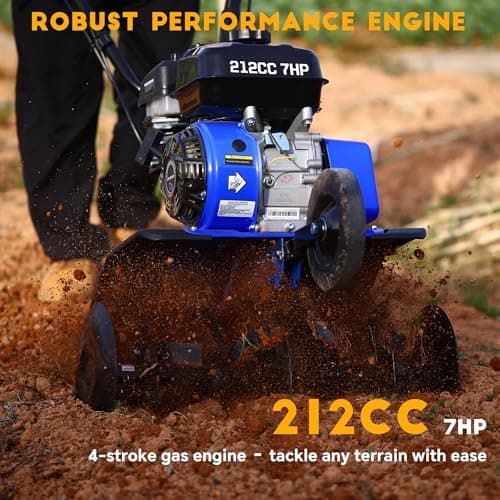 Rear Tine Tiller– 7HP 212CC 4-Cycle Gas Engine, 22" Adjustable Width, Heavy Duty High Carbon Steel Tines, Instant Reverse, Tiller for Gardening, New Ground Breaking & Deep Soil Cultivation