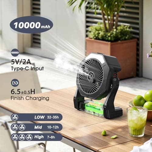 Ausic Portable Misting fan, 8-Inch Cooling Mist Fans, 10000mAh USB Rechargeable Battery Powered Fan with Mister, 250mL Water Tank & LED Lantern, for Home Desk, Bedroom, Office, Outdoor&Indoor Use