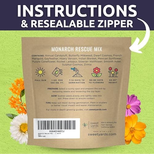 Monarch Butterfly Rescue Mix - Large 1 Ounce Packet - 11,000 Flower Seeds for Planting - Wildflower Mix