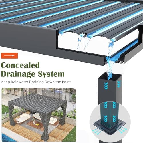 Aluminum 10x12 FT Louvered Pergola, Outdoor Pergola with Adjustable Louvered Roof Outdoor Patio Shade Cover, Waterproof & Rustproof Aluminum Gazebo for Backyard and Garden, Gray