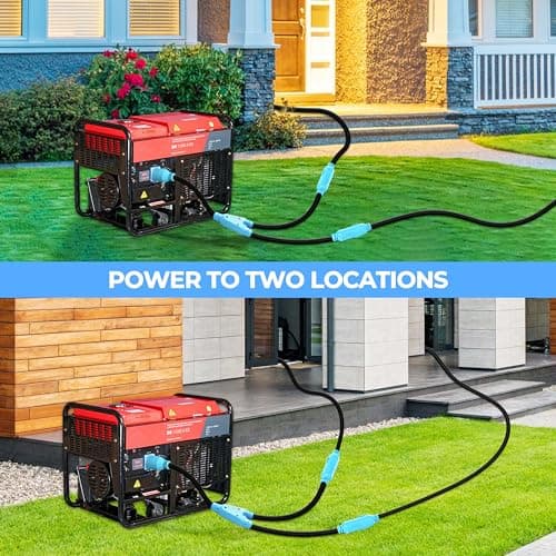 CircleCord 4 Prong 30 Amp Generator Splitter Y Adapter, NEMA L14-30P to 2X L14-30R, 10 AWG SJTW for Manual Transfer Switch, Generators, 125/250V 7500W