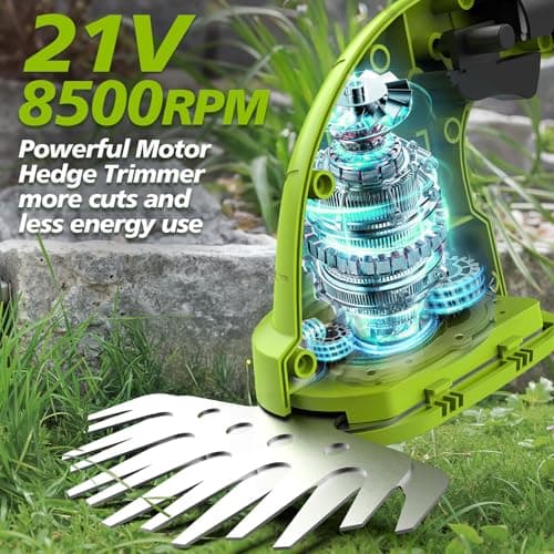 Cordless Hedge Trimmer & Grass Shears, 2 in 1 Electric Hedge Clippers/Grass Trimmer with 2 Pcs Battery and Charger Included, Hand Grass Cutter Bush Trimmer, 21V Hedge Shears for Gardening, Lawn, Yard