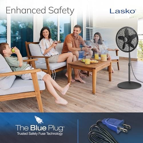 Lasko Oscillating Pedestal Fan, Adjustable Height, 3 Speeds, for Bedroom, Living Room, Home Office and College Dorm Room, 18", Black, 1827