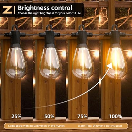 50FT LED Outdoor String Lights with 15 Shatterproof Edison Bulbs, 2700K Commercial Grade IP65 Waterproof Patio Lights, Heavy Duty Outside Hanging Lights for Backyard, Balcony, Garden, Porch