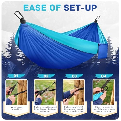 Camping Hammock Lightweight, Portable Hammocks Parachute Hammock with Two Tree Straps, Single or Double Travel Swing Nylon Camp Hammocks, Outdoor Essentials for Beach Backpacking Hiking, Blue