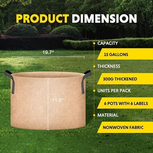 iPower Grow Bag 15 Gallon 6-Pack Heavy Duty Plant Pots, 300g Thick Nonwoven Fabric Containers Aeration with Nylon Handles, for Planting Vegetables, Fruits, Flowers, Tan 2024 Version