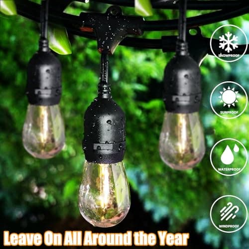 Lakumu Outdoor String Lights 96FT(48×2), Commercial Grade Heavy Duty Patio Light with Dimmable S14 Shatterproof LED Bulbs, Linkable Waterproof Bistro Lights for Outside Deck Backyard Cafe Market