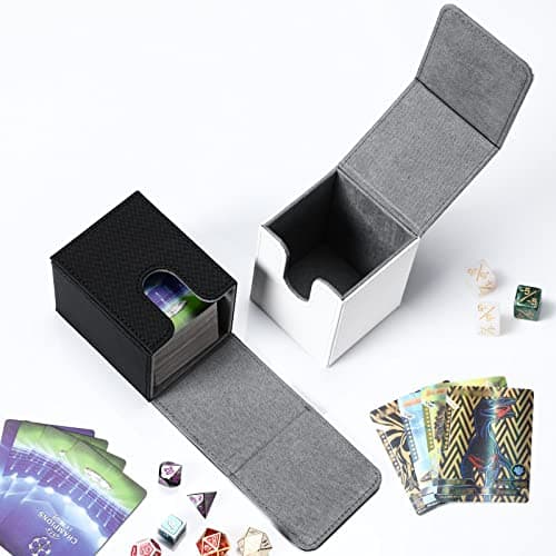 Weewooday 2 Boxes Leather Deck Card Boxes Large Size Fit 100 Plus Sleeved Cards Deck Game for Collectible Playing Compatible with Mtg Tcg(Vertical,White, Black)