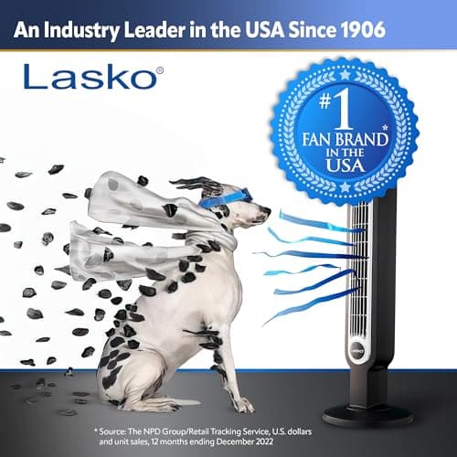 Lasko Oscillating High Velocity Tower Fan, Remote Control, Timer, 3 Powerful Speeds, for Garage, Basement and Gym, 35" Silver and Black, U35115, Large