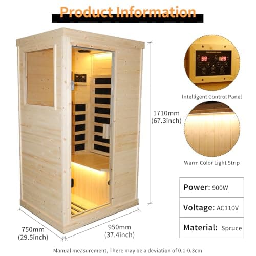 Far Infrared Wooden Sauna Room Home Sauna Spa Dry Saunas Single Person Spa Finland Spruce Wood fit for 7ft Person