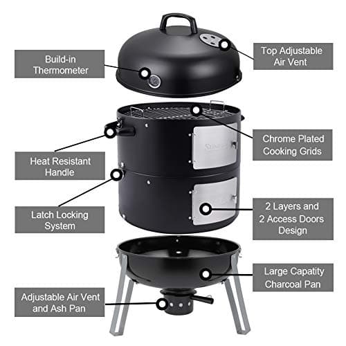 20.5 Inch Vertical Charcoal Smoker and Grill Combo, Heavy-Duty BBQ Smokers for Outdoor Cooking Camping