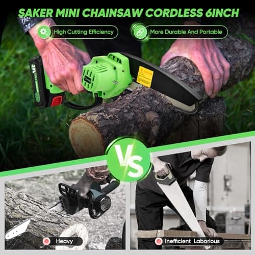 Saker Mini Chainsaw|6 Inch Chainsaw[2024 Upgraded]|Mini Cordless Electric Chain Saw|Small Handheld Portable Chainsaw Battery Powered Chain Saw for Tree Trimmer and Garden(1 Battery+2 Chains)