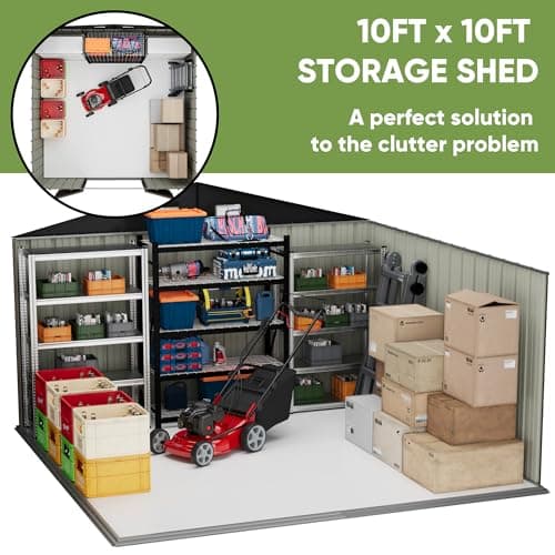 Patiowell 10 x 10 FT Outdoor Storage Shed,Metal Yard Shed with Design of Lockable Doors, Utility and Tool Storage for Garden, Patio, Backyard, Outside use,Brown