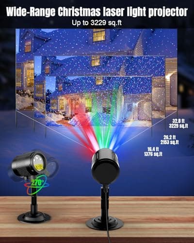 Mini Christmas Laser Projector, 3 Color Moving Star Lights Firefly Show with RF Remote, Waterproof & Cold Resistant Outdoor Garden Lights Decor for Xmas Yard Garden Holiday Party