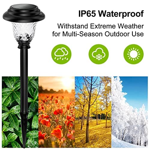 Glass Solar Lights Outdoor, 8 Pack Super Bright Solar Pathway Lights, Up to 12 Hrs Long Last Auto On/Off Garden Lights Solar Powered Waterproof, Stainless Steel LED Landscape Lighting for Yard