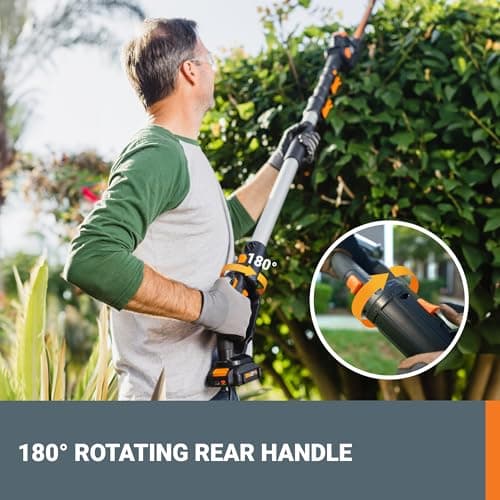 WORX WG252 20V 20" Cordless Hedge Trimmer, Reach Up to 12 Feet, Extended Pole, 180° Rotation Head, PowerShare – Battery & Charger Included