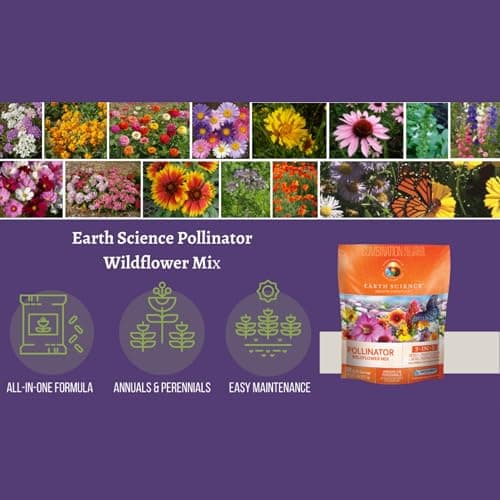 Wildflower Pollinator Mix from Earth Science, 3-in-1 Mix with Premium Wildflower Seed, Plant Food and Soil Conditioners, Non-GMO, for Bees, Hummingbirds, Butterflies, Pollinators 6 lb