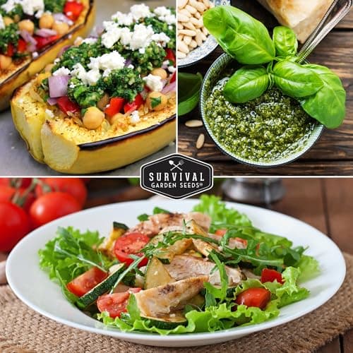 12 Vegetable Seed Variety Pack - Broccoli, Carrot, Basil, Lettuce, Onion, Pepper, Swiss Chard, Tomato, Cucumber, Spinach, Zucchini, Spaghetti Winter Squash - Non-GMO Heirloom - Survival Garden Seeds