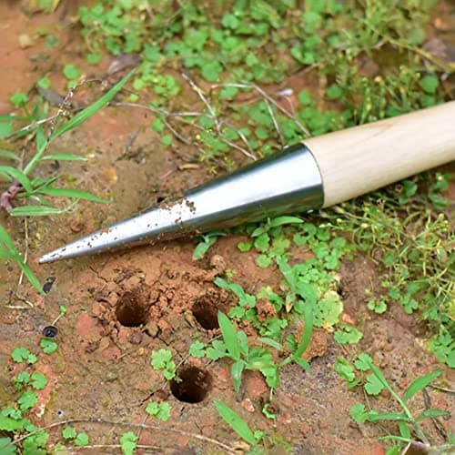 11" Stainless Steel Garden Dibber Bulb Planter with Wooden Handle, Bulb Planter for Sowing Seeds Transplanting Vegetable Flowers