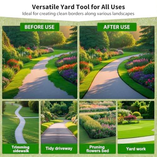 Lawn Edger Tool, Half Moon Tooth Edger with T-Grip Handle, 40-Inch Long Handled Sidewalk Grass Edger for Precise Lawn Edging and Land scaping