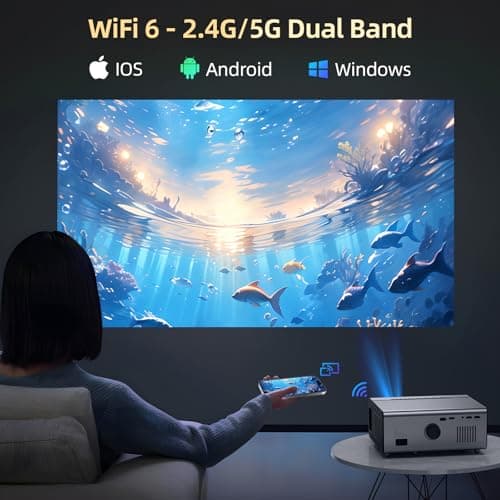 KSAN Projector, [800 ANSI Lumen] Outdoor Movie Projector, Projector with WiFi 6 and Bluetooth 5.2, Home Theater Video Proyector Support 200inch, 5W Speaker, Compatible with iPhone/TV Stick/PC/PS4