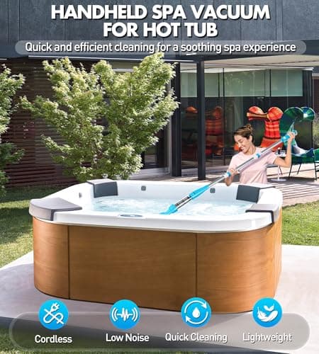 4-in-1 Handheld Pool Vacuum Cordless, 4000mAh Rechargeable Hot Tub Vacuum Spa with Telescopic Pole, Above Ground Pool Vacuum Cleaner, Suction Improved 30% Spa Wand Deep Cleaning for Debris